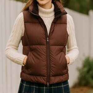 Ralph Lauren Brown Down Puffer Vest Size S 90% Down Quilted Pockets